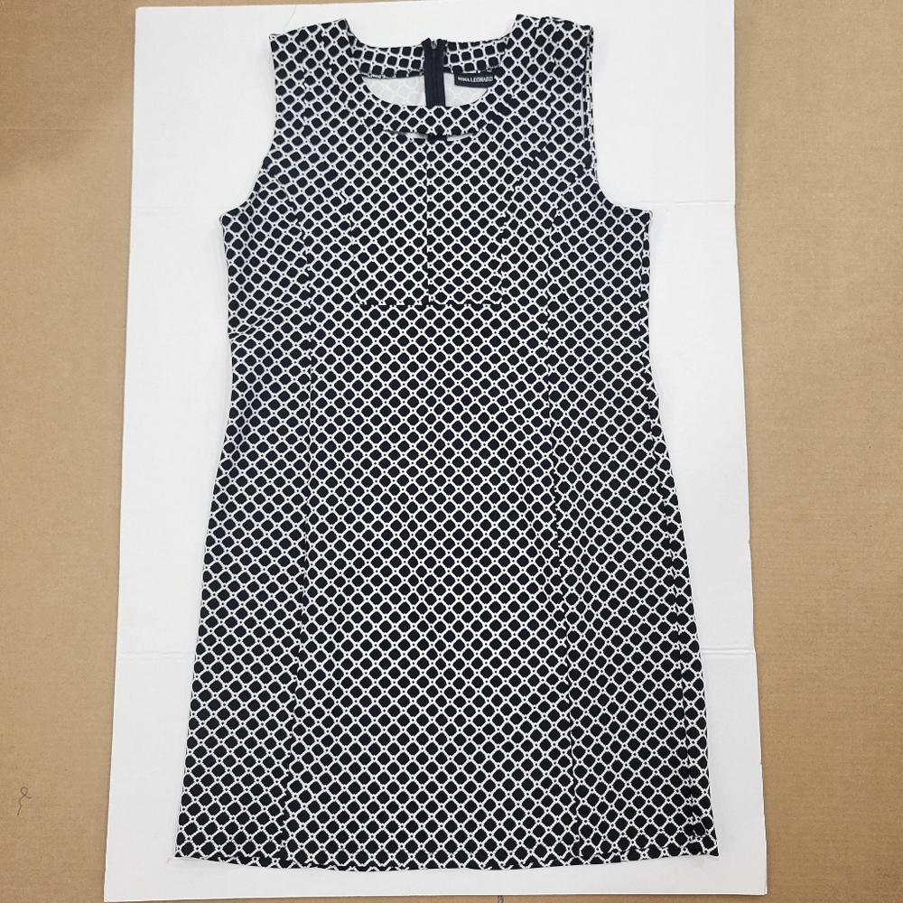 Nina Leonard Size XL Sheath Dress Black White Geometric Career Office Chic